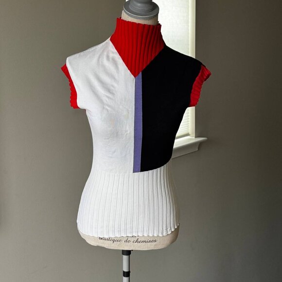 Women’s Colorblock Cotton/Spandex Multicolor High Neck Top - Size S - Picture 1 of 8